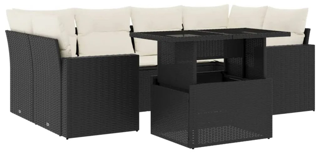 Set divani da giardino con cuscini 7pz nero polyrattan