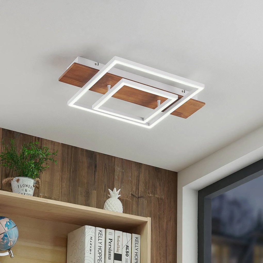 Lucande Plafoniera LED Chariska, 60 cm, bianco, legno, CCT