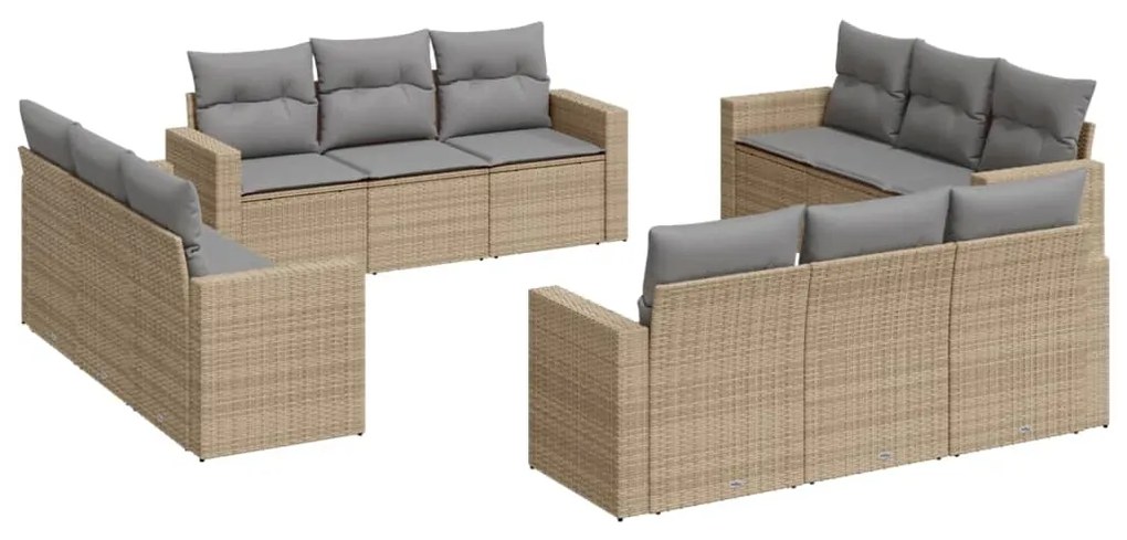 Set Divani da Giardino 12 pz con Cuscini Beige in Polyrattan