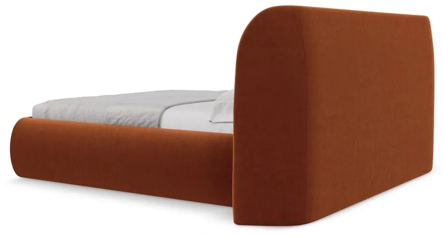 Letto matrimoniale imbottito in terracotta con vano contenitore con griglia da 160x200 cm Hauke - Makamii