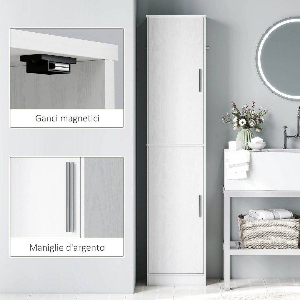 Mobile da Bagno a Colonna 40x35x180 cm con 2 Armadietti in Legno Bianco...