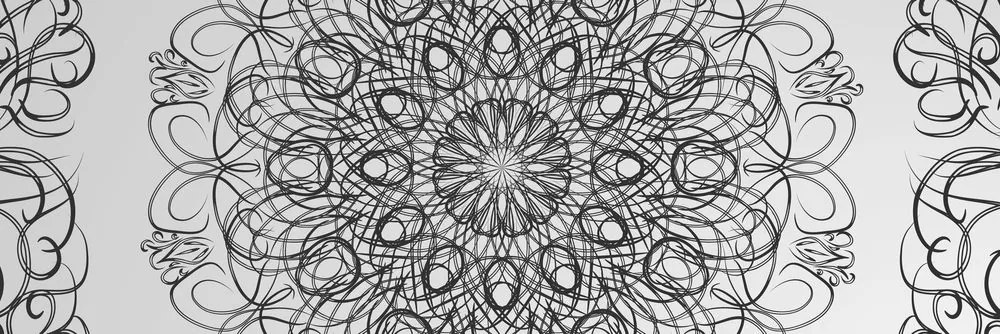 Stampa su tela – Mandala floreale astratta in bianco e nero