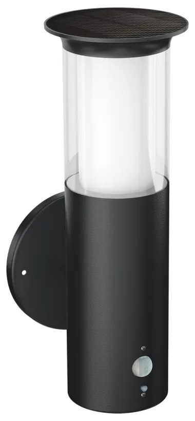 Applique Solare Nera in Acciaio, con Sensore di Movimento, IP54 Colore Bianco Naturale 4.000K