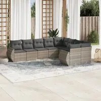 Set Divano da Giardino 9pz con Cuscini Grigio Chiaro Polyrattan 3221841