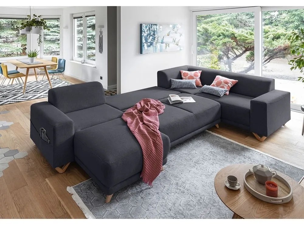 Divano angolare color antracite allungabile e con contenitore (penisola a destra/a U) Classy Sophie – Miuform