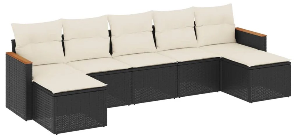 Set divani da giardino con cuscini 7pz nero polyrattan