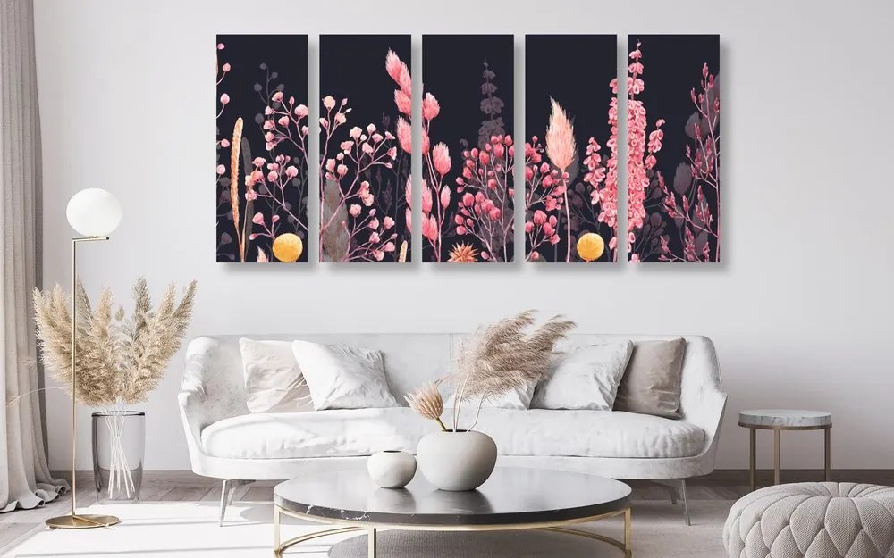 Quadri 5 pezzi – Pittura a olio di fiori selvatici