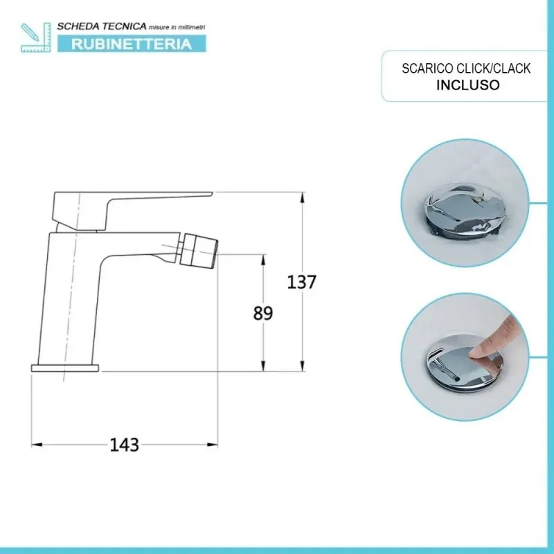 Set di rubinetti lavabo bidet e doccia in ottone cromato Kubo