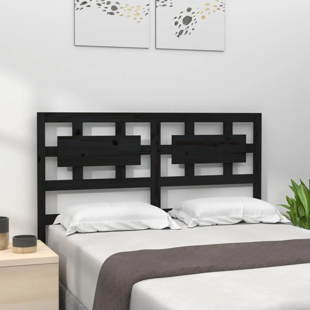 Testiera Per Letto Nera 155,5x4x100cm İn Legno Massello Di Pino /
