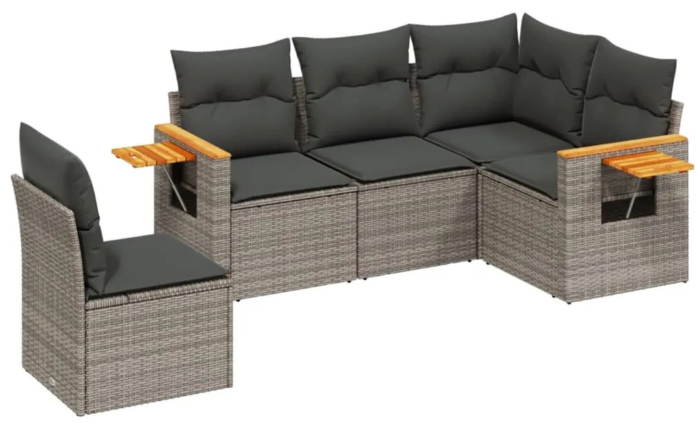 Set divano da giardino 5 pz con cuscini grigio in polyrattan