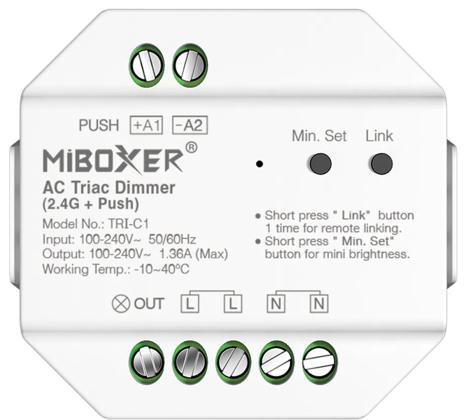 Dimmer da Pulsante Push e Telecomando TRIAC 230Vac 300W RF