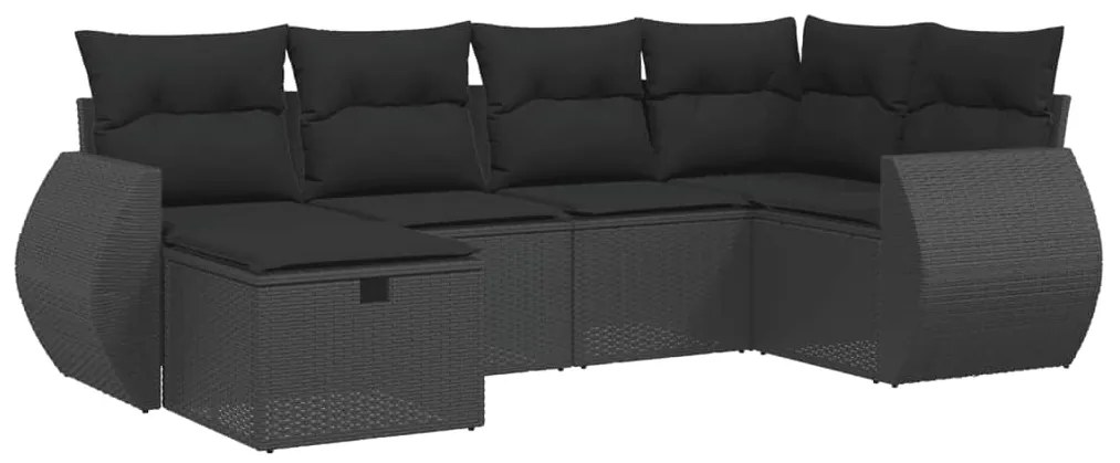 Set divano da giardino 6 pz con cuscini nero in polyrattan