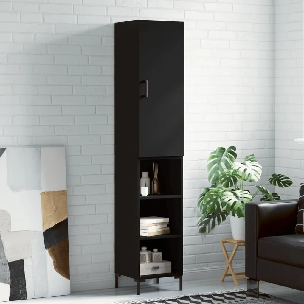 Credenza Nera 34,5x34x180 Cm İn Legno Multistrato /