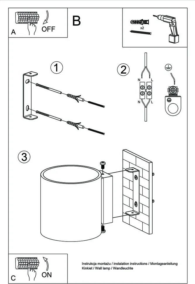 Lampada da parete grigia Roda - Sollux