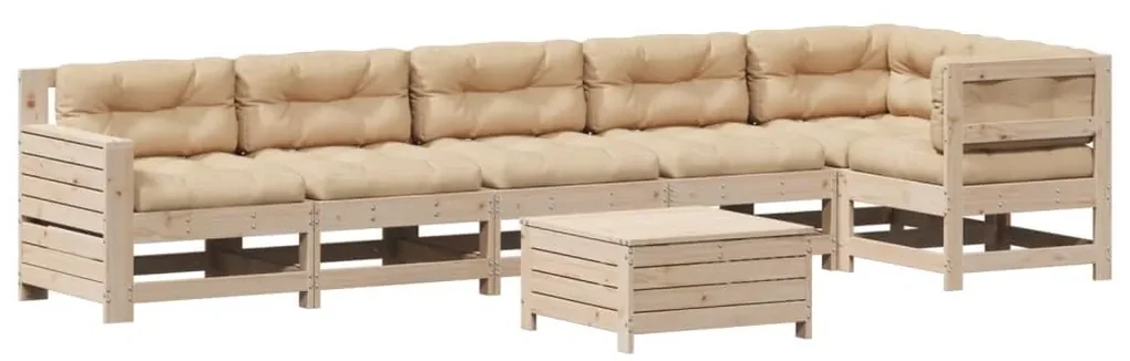 Set salotto giardino 7 pz cuscini antracite legno massello pino