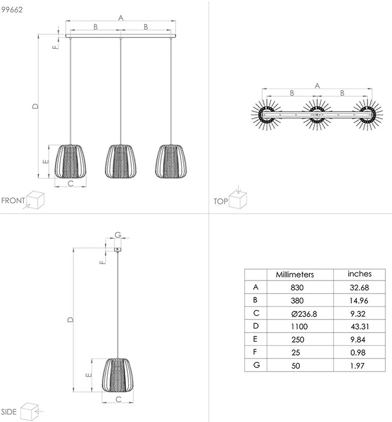 Lampadario Contemporaneo Curasao 3 Luci Acciaio Nero