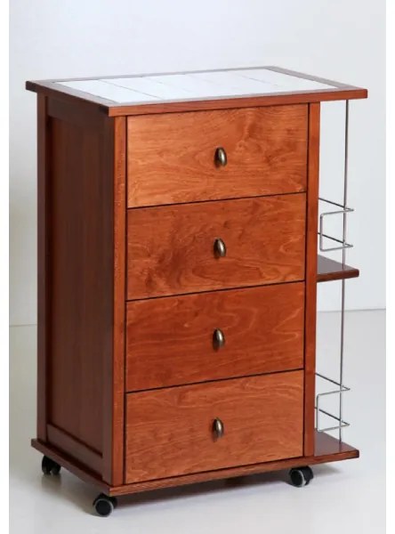 Carrello da cucina POKER con cassetti e portabottiglie Ciliegio