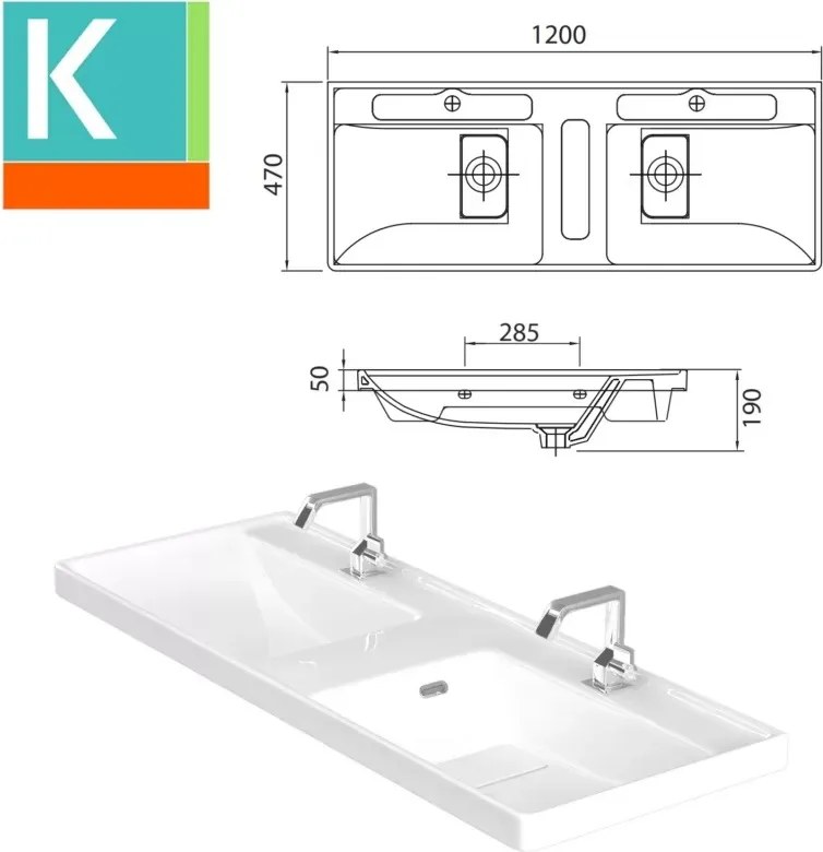 Mobile bagno 120cm con lavabo incasso a doppia vasca SP-120 - KAMALU