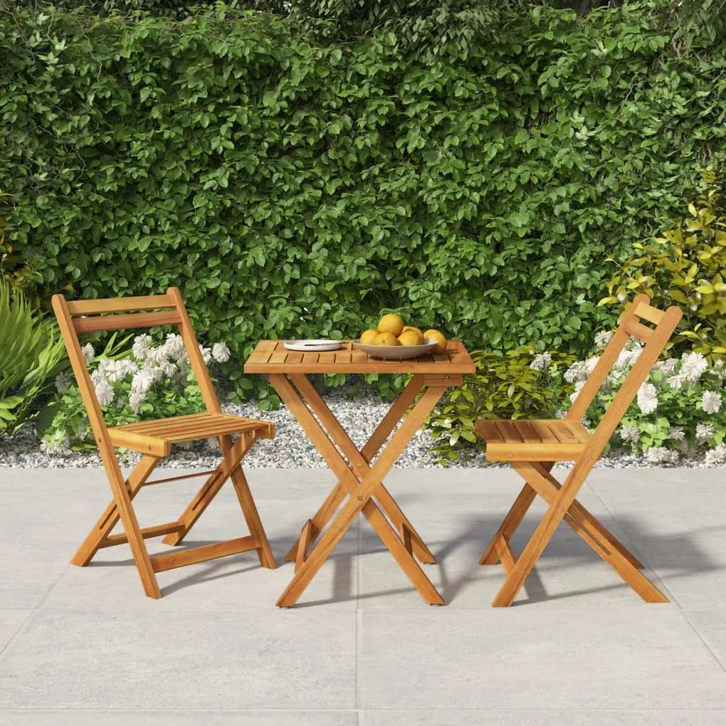 Set Bistrò Pieghevole 3pz İn Legno Massello Di Acacia /