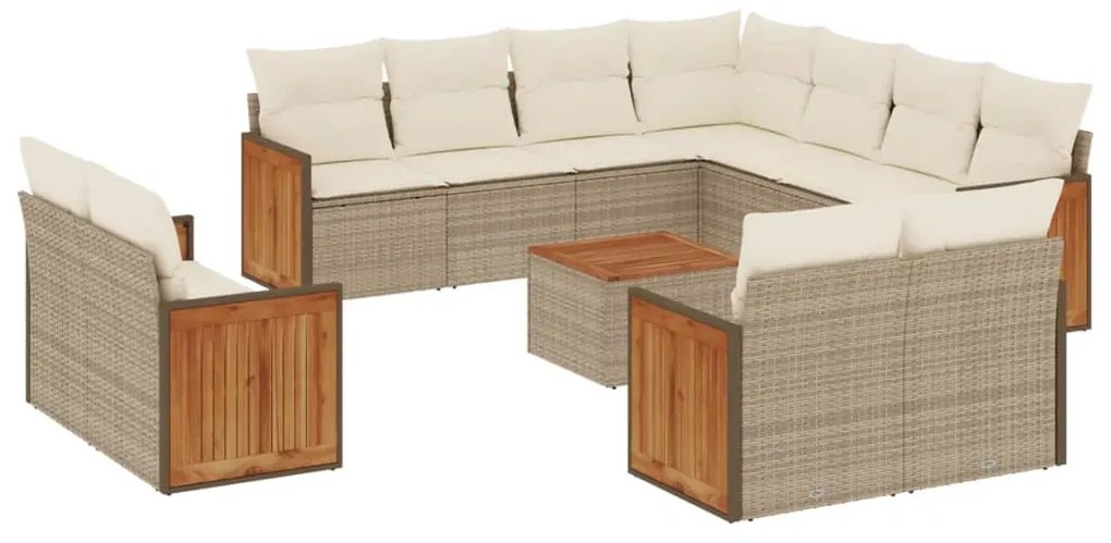 Set divani da giardino 12 pz con cuscini beige in polyrattan