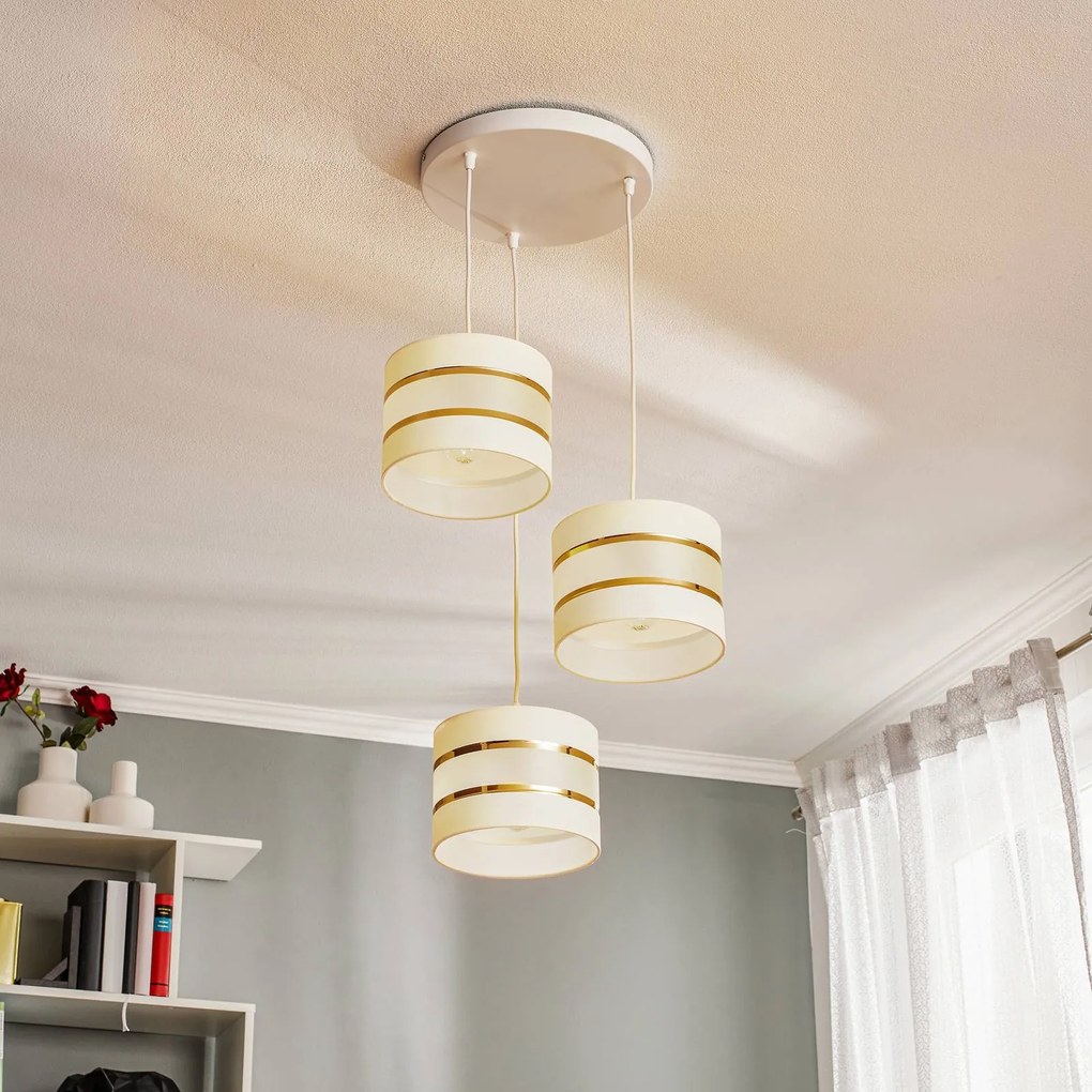 HELAM Lampada a sospensione Helen rotonda bianco-oro 3 luci