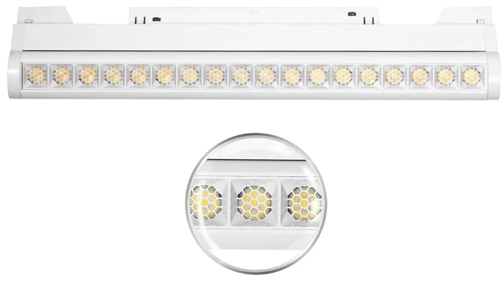 Faro LED Lineare 18W Magnetico 36cm CRI92 UGR16 Bianco 48V Colore Bianco Caldo 3.000K
