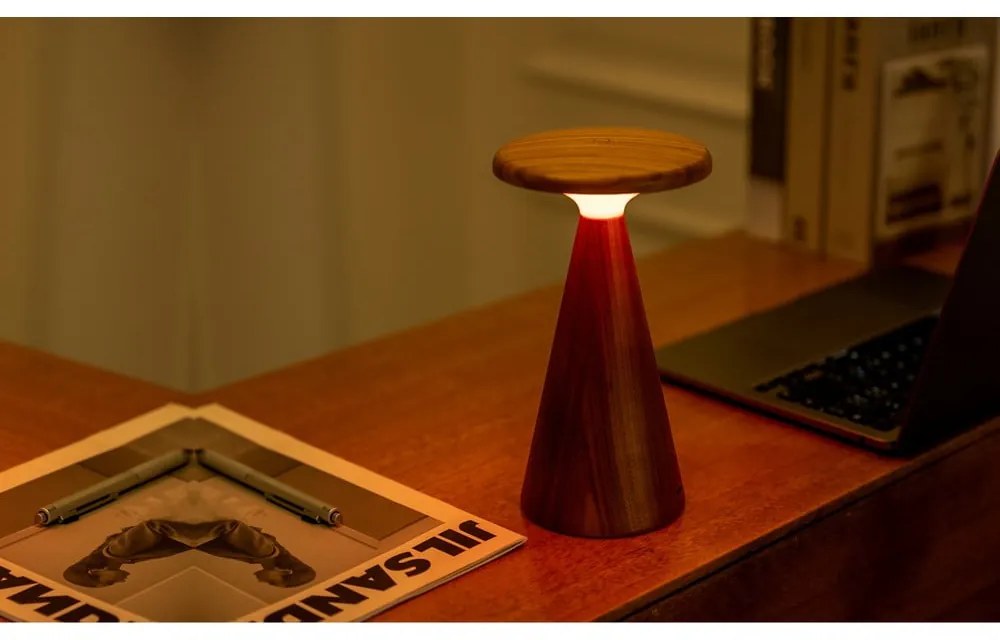 Lampada da tavolo LED colore naturale scuro con paralume in legno (altezza totale 21 cm) Sylva – Gingko