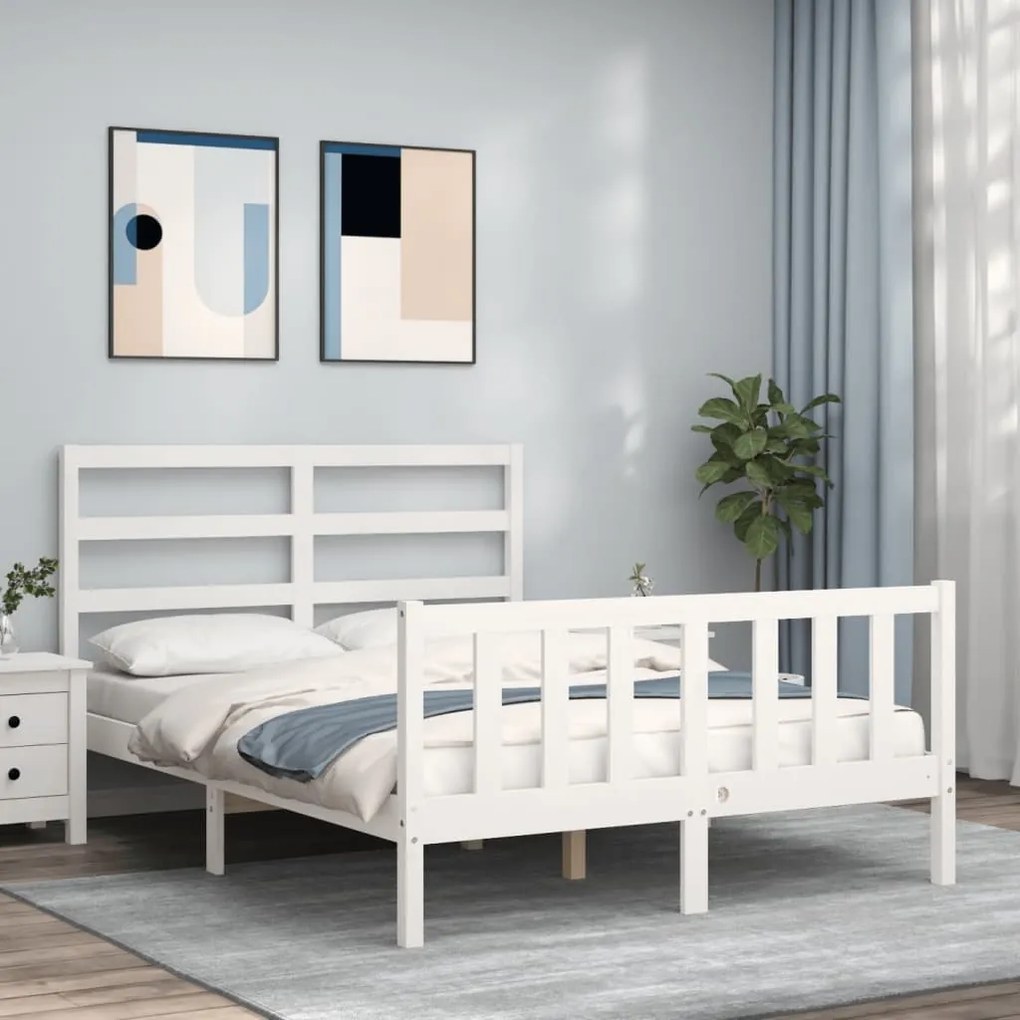 Letto Senza Materasso Bianco 140x190 Cm Legno Massello Di Pino /