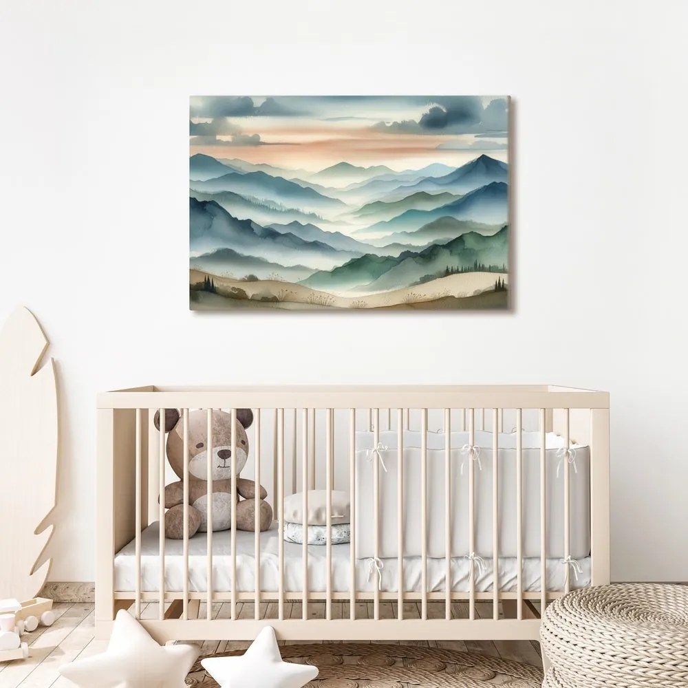 Quadro su tela – Montagne silenziose nella nebbia del mattino