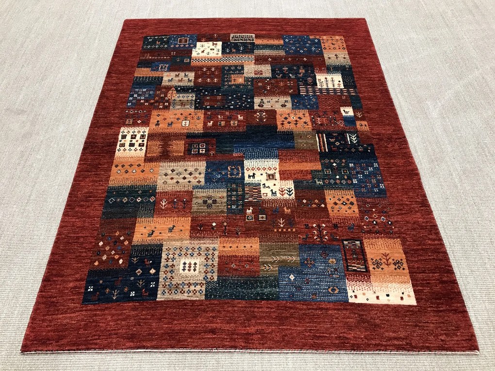 Loribaft Tappeto 150 x 200 Rosso (Iran) Annodato A Mano