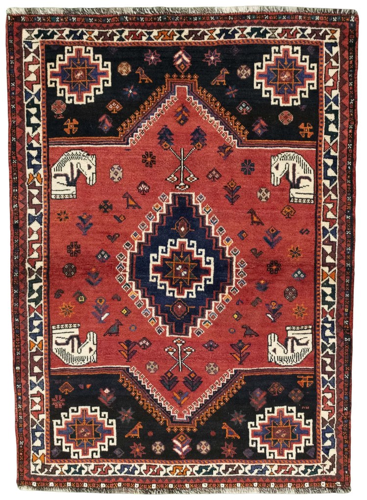 Shiraz Tappeto 120 x 170 Rosso (Iran) Annodato A Mano