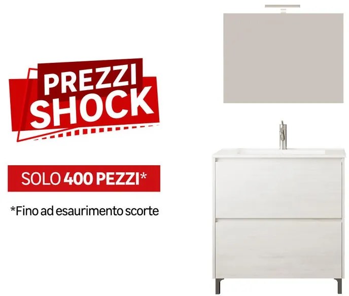 Mobile sottolavabo e lavabo con illuminazione Lisbona rovere bianco L 80 x H 73.5 x P 46 cm 1 vasca 2 cassetti