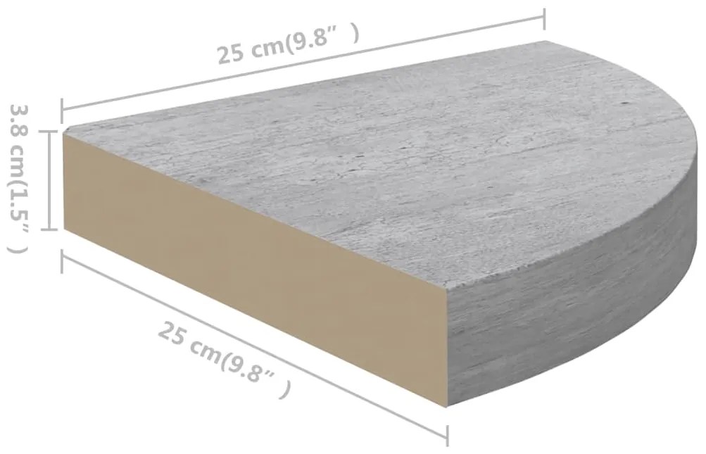 Mensole Angolari 4 pz Grigio Cemento 25x25x3,8 cm in MDF