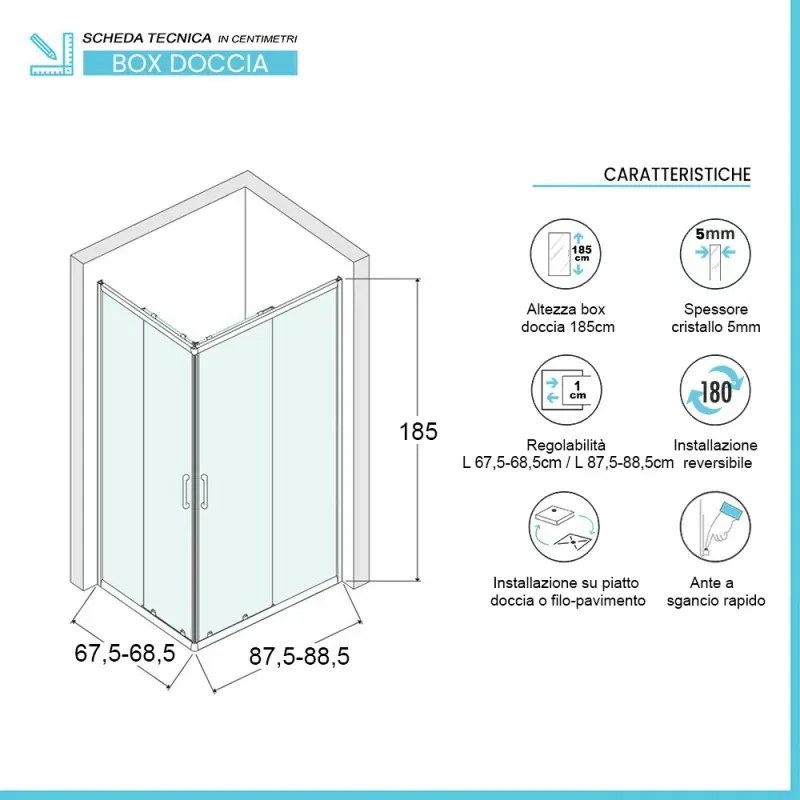 Box doccia angolare 70x90 cm Geo doppio scorrevole in cristallo opaco