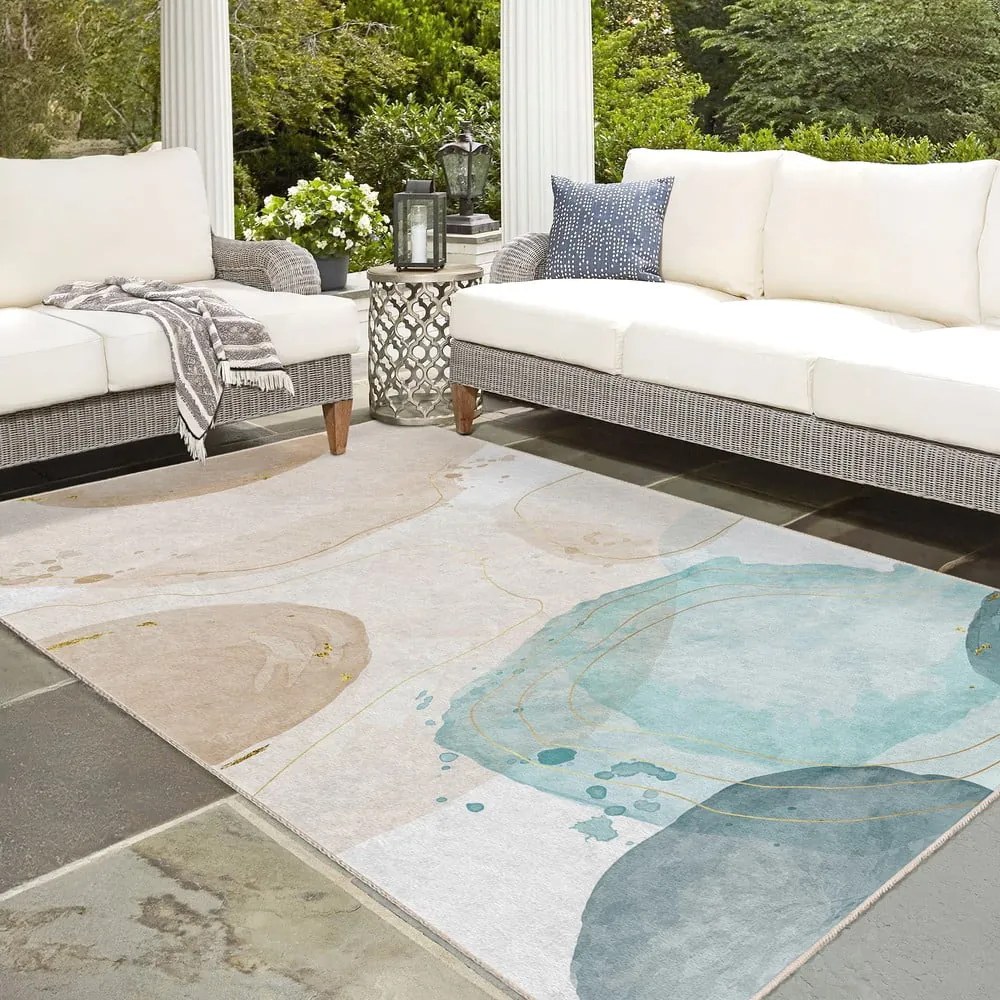 Passatoia color crema/turchese lavabile 80x200 cm Puddle – Mila Home