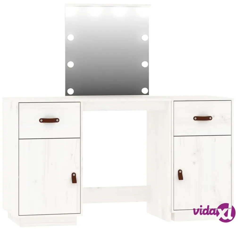 vidaXL Set Toeletta con LED Bianco in Legno Massello di Pino