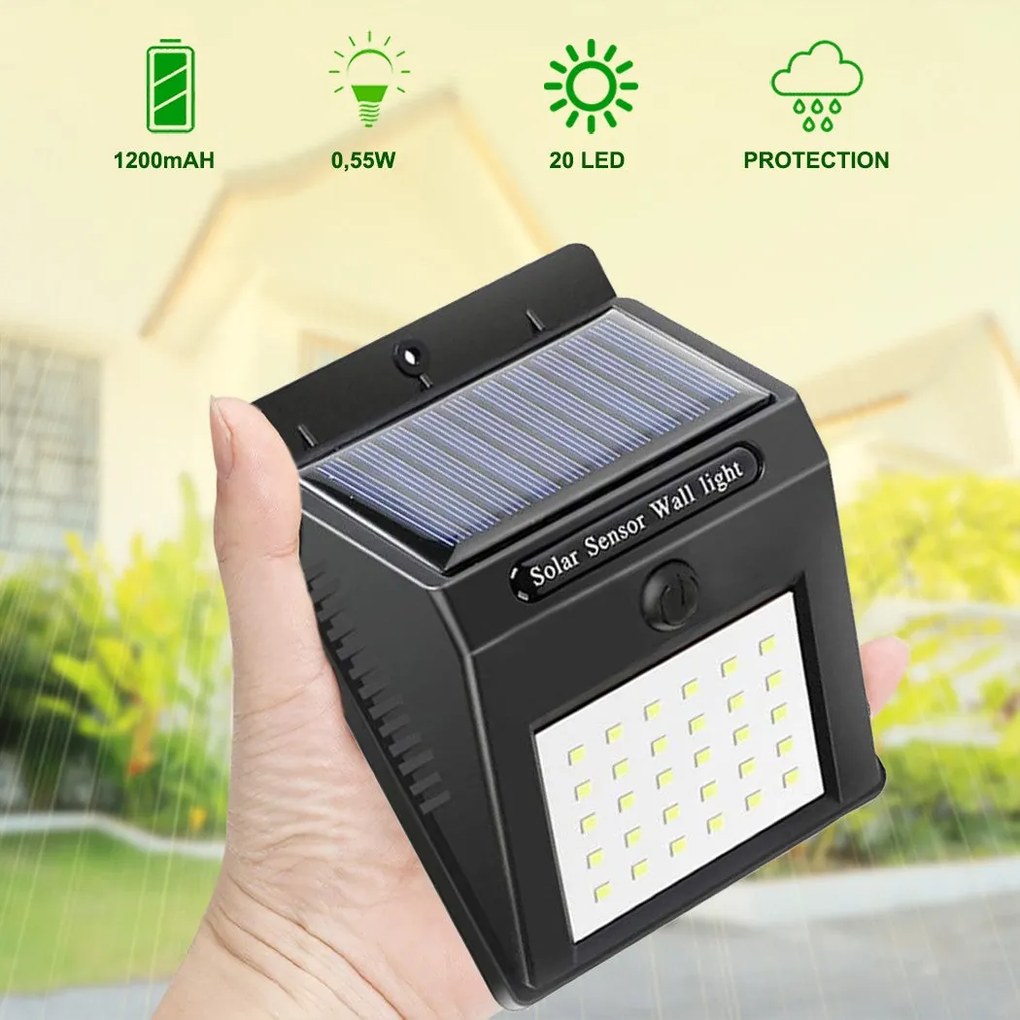 Faretto Solare da parete a LED 1200mAH con sensore di movimento...