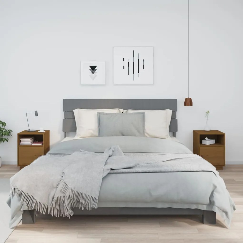 Comodini Ambrati 2 Pz 40x34x55 Cm İn Legno Massello Di Pino /