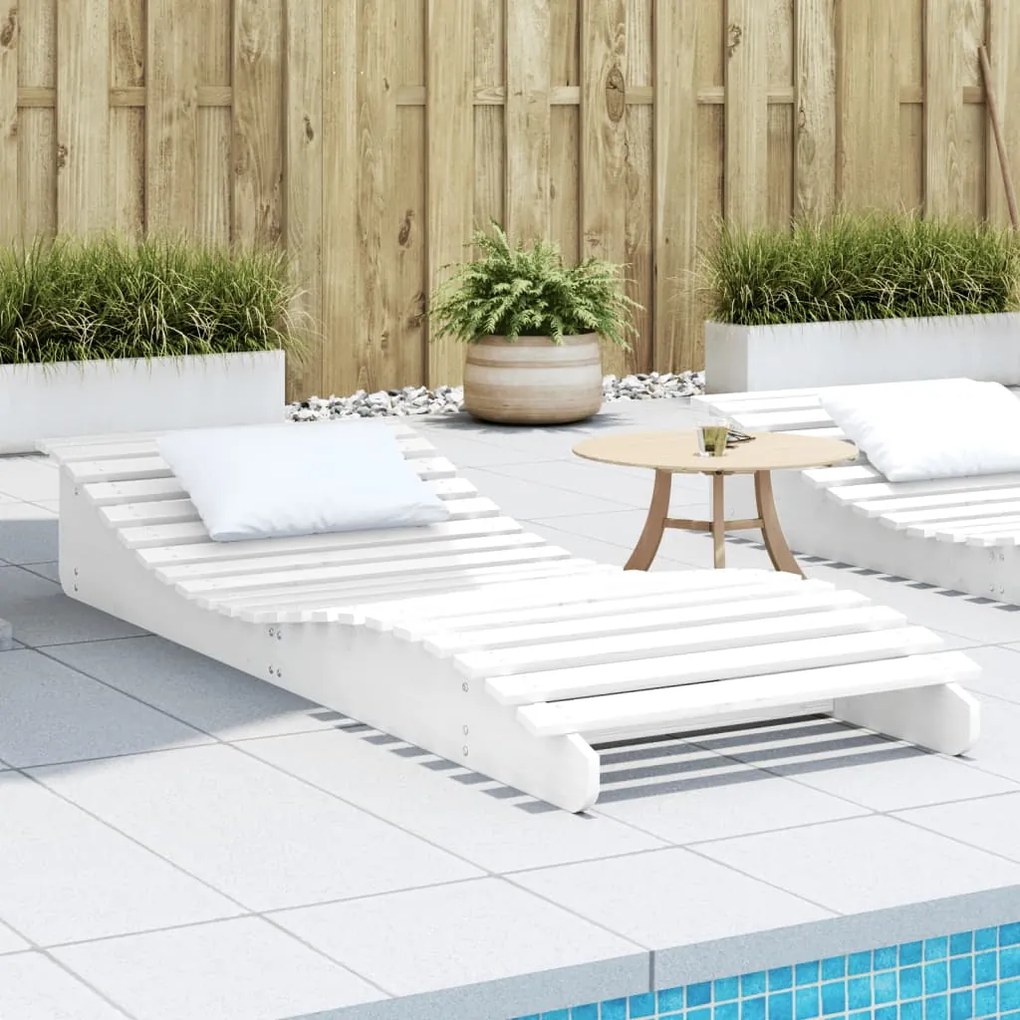Lettino Prendisole Bianco 205x80x31,5 Cm İn Legno Massello Pino /