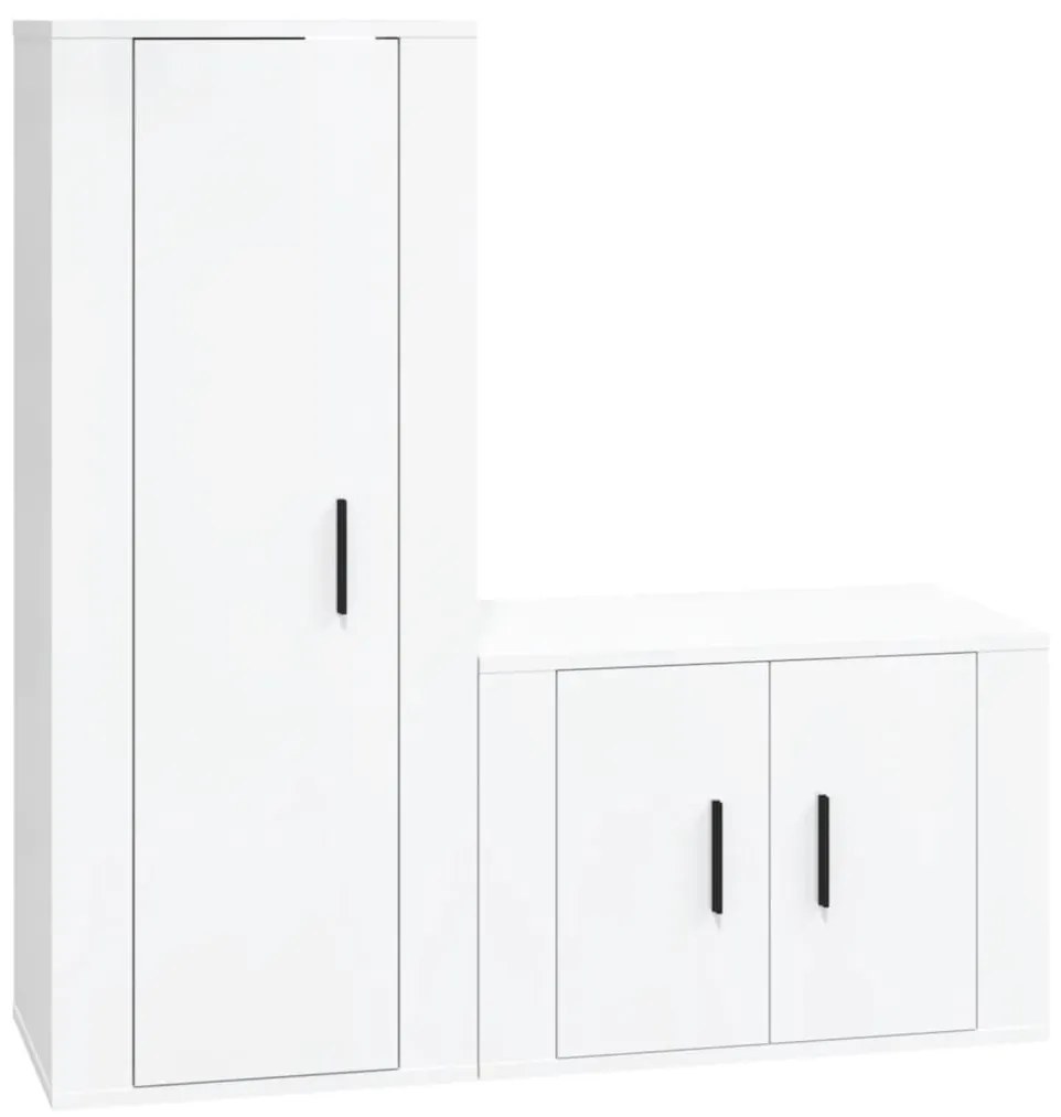 Set di mobili porta tv 2 pz bianco lucido in legno multistrato