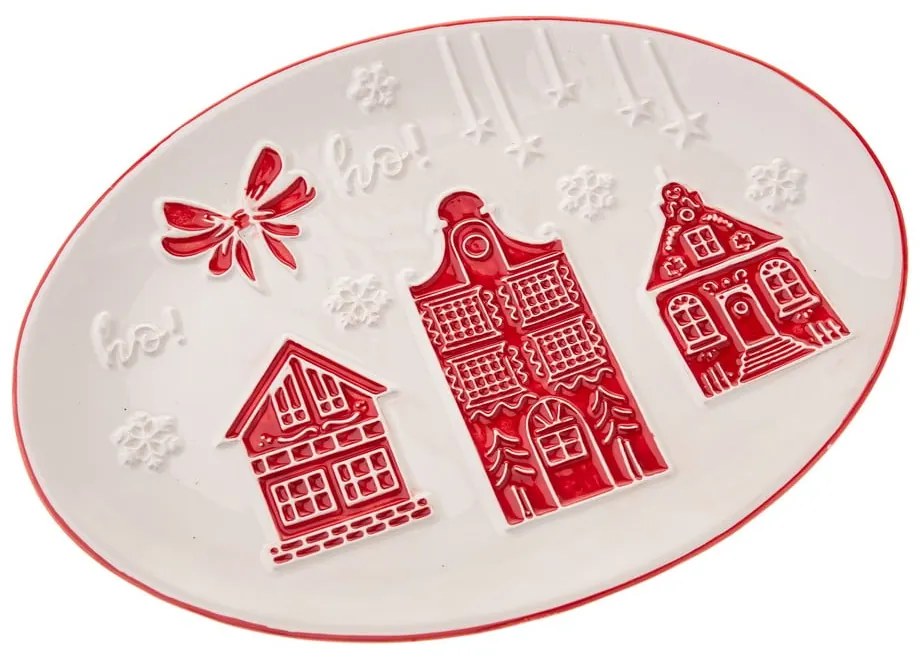 Piatto da portata bianco in ceramica a tema natalizio Christmas cottage – Dakls