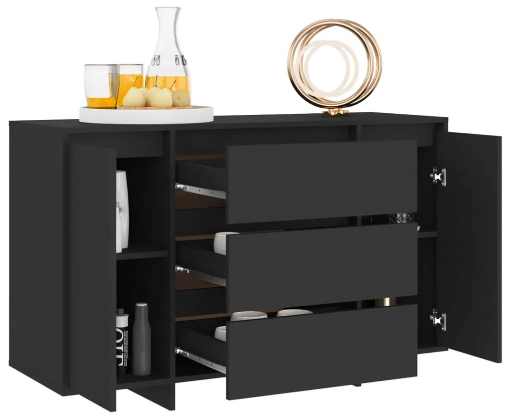 Credenza con 3 cassetti nera 120x41x75 cm in truciolato