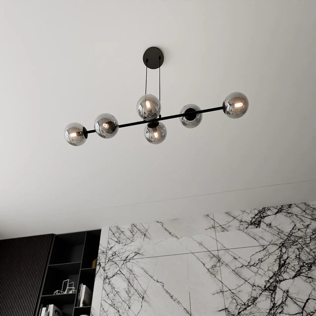 Lampadario a Sospensione in Acciaio e Vetro ROSSI 6 Nero 6xE14