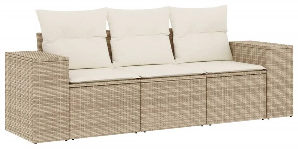 Set Divano da Giardino 3 pz con Cuscini Beige in Polyrattan