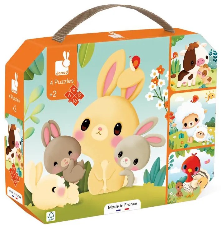 Puzzle in valigetta 4in1 - Fattoria con animali - 6-9-12-16 pezzi