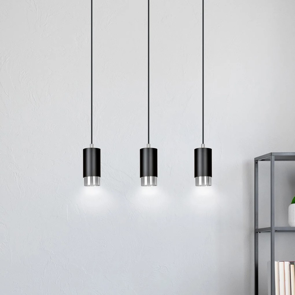 Lampadario 3 Luci Ivar Con Cilindri In Acciaio Nero E Cromo