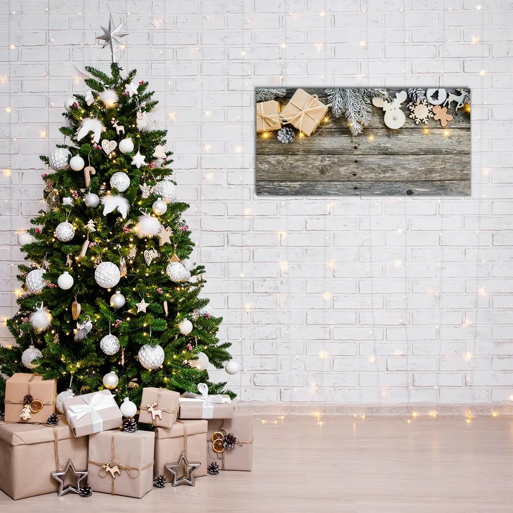 Quadro acrilico Albero di Natale Decorazione dei regali di Natale 100x50 cm