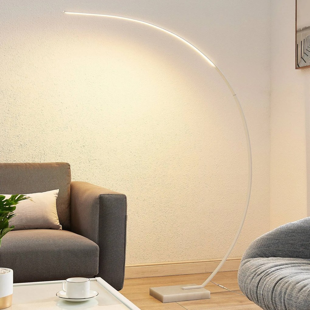 Lindby LED lampada da terra ad arco Kendra, bianco, alluminio, altezza 180cm