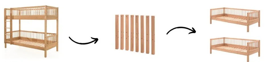 Letto da bambini a castello di colore naturale in faggio massiccio con rete inclusa 90x200 cm Forrest – Vipack