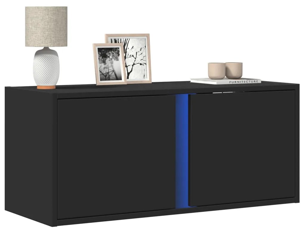 Mobile Tv A Parete Con Luci Led Nero 80x31x35 Cm /